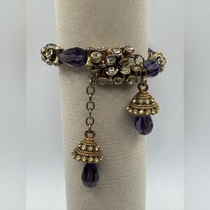 Vintage Purple Faceted & Rhinestones Bracelet W/ Tassels